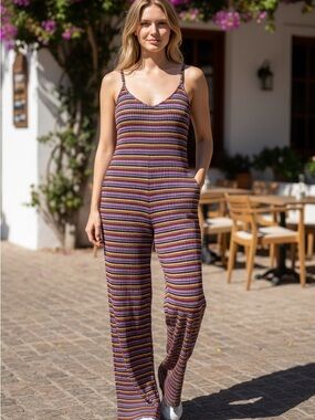 Sundry Multicolor Striped Knit Spaghetti-Strap Jumpsuit
